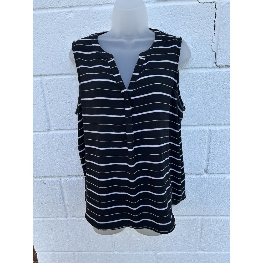 APT. 9 Striped V-Neck Sleeveless Woven Pullover Blouse Black White Size XL